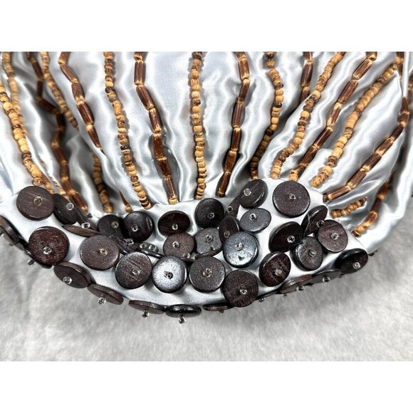 Handcrafted Statement Silver Satin Purse with Buttons & Beads Embellishments - Picture 14 of 16